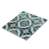 Floral Marokkaanse Tegel Patroon#1 Blauwgroen Wit  Tegeltje (Zijkant)