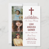 Floral Maroon Cross 3 Foto's White Burial Service Kaart (Voorkant)