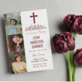 Floral Maroon Cross 3 Foto's White Burial Service Kaart