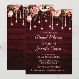 Floral Maroon Houten Rustiek Vrijgezellenfeest Kaart