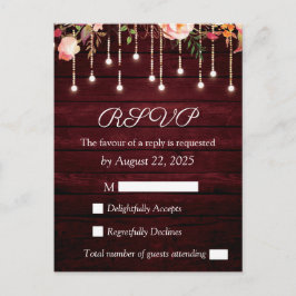 Floral Maroon Houten Rustieke Bruiloft RSVP Briefkaart
