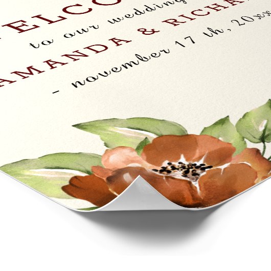  Floral Maroon, Ivory Wedding Welcome Sign Poster (Hoek)