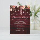 Floral Maroon Wood Rustic Wedding Reception Kaart (Staand voorkant)
