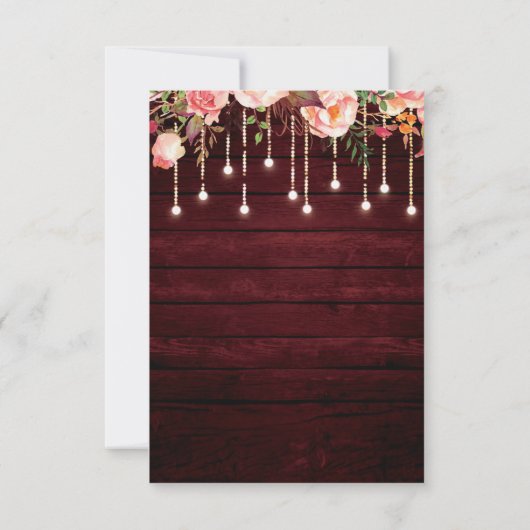 Floral Maroon Wood Rustic Wedding Reception Kaart (Achterkant)
