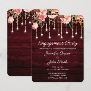 Floral Maroon Wood Rustiek verlovingsfeest Kaart