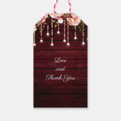 Floral Maroon Wooden Rustic Wedding Cadeaulabel (Voorkant)