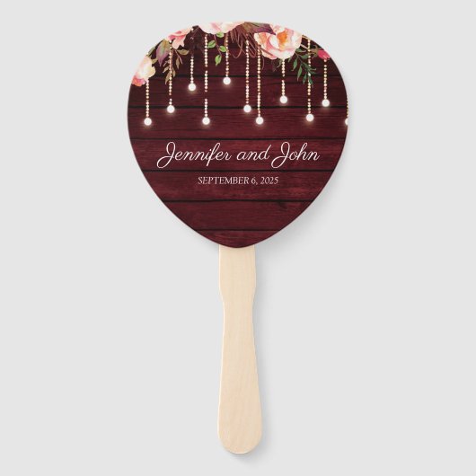 Floral Maroon Wooden Rustic Wedding Handwaaier (Achterkant)