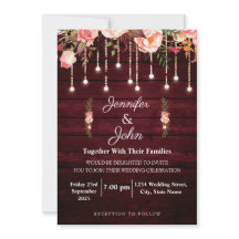 Floral Maroon Wooden Rustic Wedding