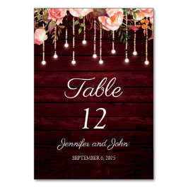 Floral Maroon Wooden Rustic Wedding Kaart