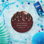 Floral Maroon Wooden Rustic Wedding Papieren Bordje (Feest)