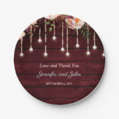 Floral Maroon Wooden Rustic Wedding Papieren Bordje (Voorkant)
