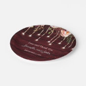 Floral Maroon Wooden Rustic Wedding Papieren Bordje (Gekanteld)