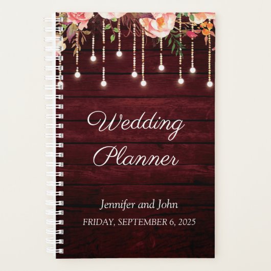 Floral Maroon Wooden Rustic Wedding Planner (Voorkant)