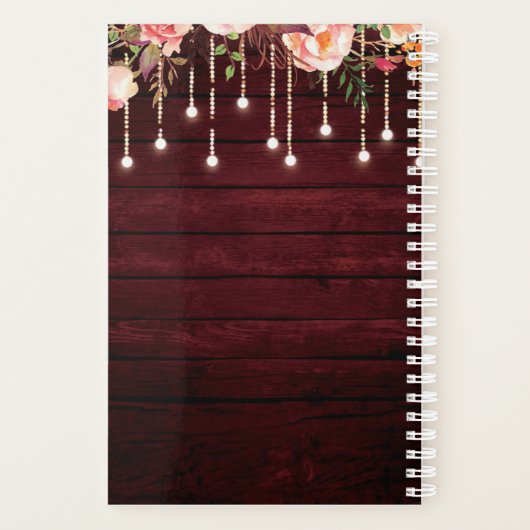 Floral Maroon Wooden Rustic Wedding Planner (Achterkant)