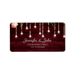 Floral Maroon Wooden Rustic Wedding Return Address Etiket