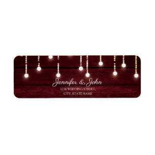 Floral Maroon Wooden Rustic Wedding Return Address Etiket