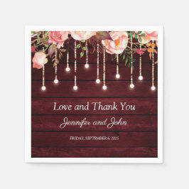 Floral Maroon Wooden Rustic Wedding Servet