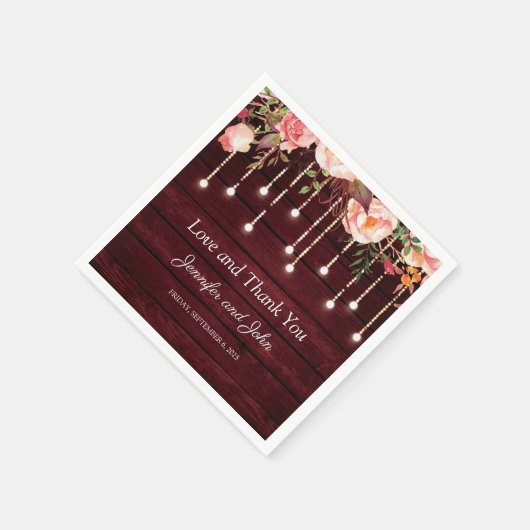 Floral Maroon Wooden Rustic Wedding Servet (Hoek)