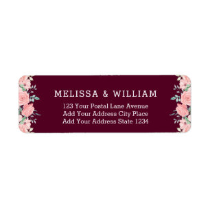 Floral Marsala bruid bruidegom bruiloft retouradre Etiket