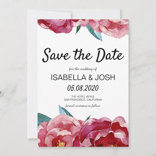 Floral Marsala Burgundy Peony Save the Date (Voorkant)