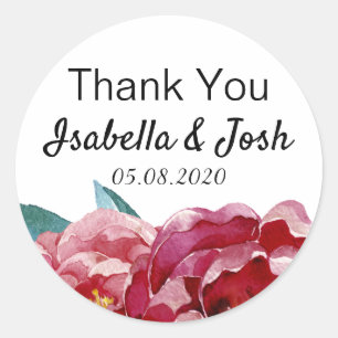 Floral Marsala Peony Hartelijk dank Ronde Sticker