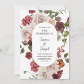 Floral Marsala Wedding-uitnodiging Kaart (Voorkant)