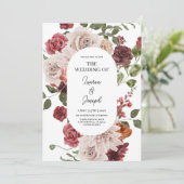 Floral Marsala Wedding-uitnodiging Kaart (Staand voorkant)