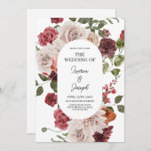 Floral Marsala Wedding-uitnodiging Kaart (Voorkant / Achterkant)