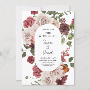 Floral Marsala Wedding-uitnodiging Kaart