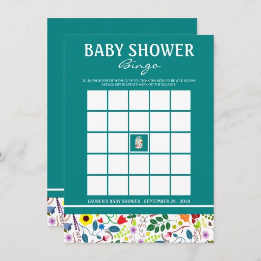 Floral Mason Jar Baby shower Bingo Kaart (Voorkant / Achterkant)