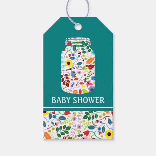 Floral Mason Jar Baby shower Cadeaulabel (Voorkant)
