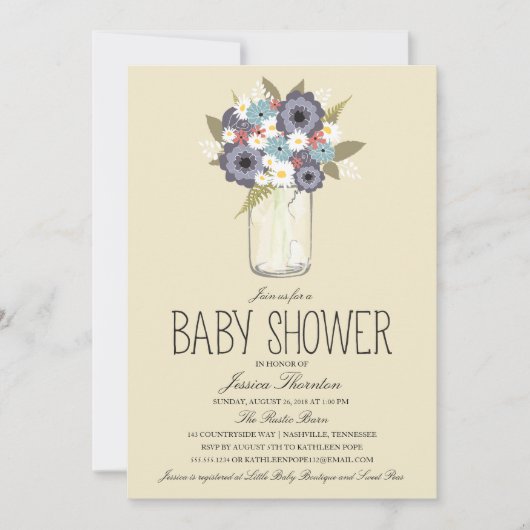 Floral Mason Jar Baby shower Kaart (Voorkant)