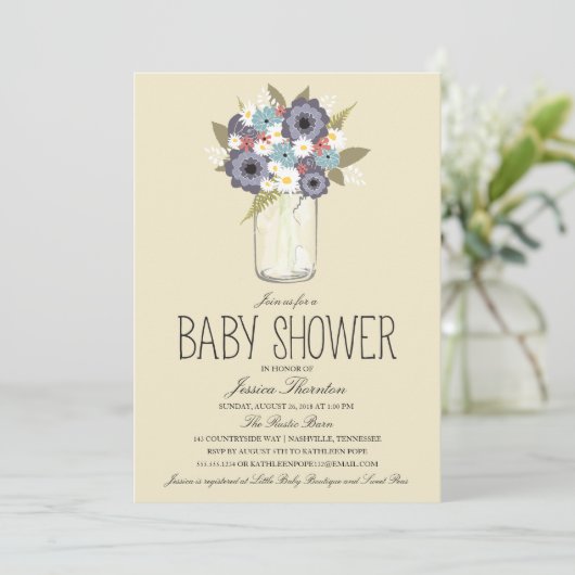 Floral Mason Jar Baby shower Kaart (Staand voorkant)