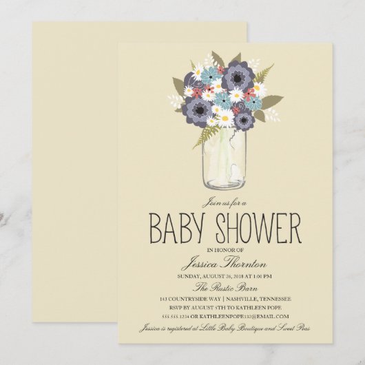 Floral Mason Jar Baby shower Kaart (Voorkant / Achterkant)