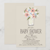 Floral Mason Jar Baby shower Kaart (Voorkant / Achterkant)