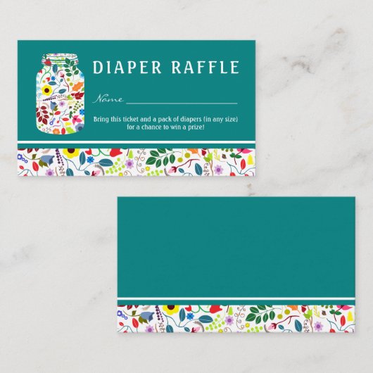 Floral Mason Jar Baby shower Luier Raffle Ticket Informatiekaartje (Voorkant / Achterkant)