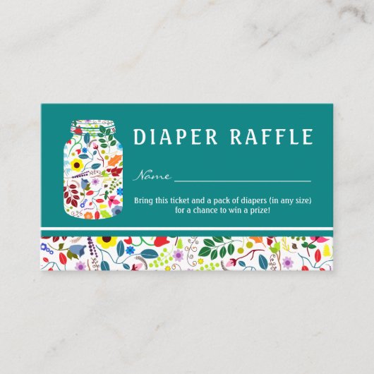 Floral Mason Jar Baby shower Luier Raffle Ticket Informatiekaartje (Voorkant)