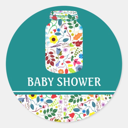 Floral Mason Jar Baby shower Ronde Sticker (Voorkant)