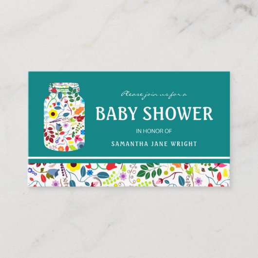 Floral Mason Jar Baby shower Ticket Invitation Informatiekaartje (Voorkant)