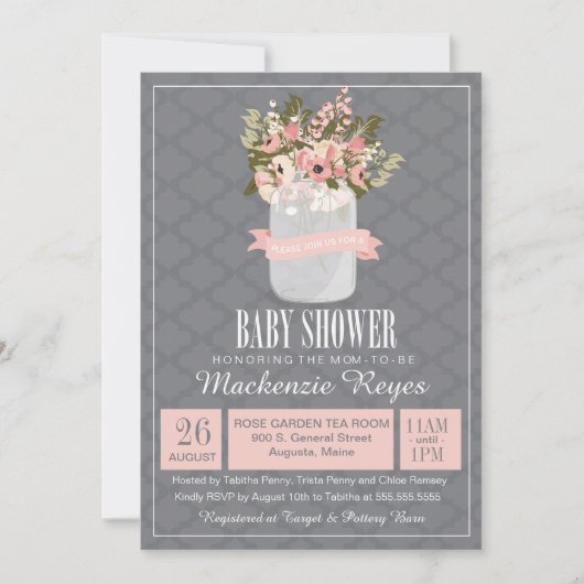 Floral Mason Jar Baby shower Uitnodiging (Voorkant)