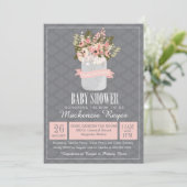 Floral Mason Jar Baby shower Uitnodiging (Staand voorkant)