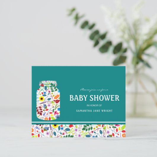 Floral Mason Jar Baby shower Uitnodiging (Staand voorkant)