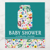Floral Mason Jar Baby shower Wijn Etiket (Enkel label)