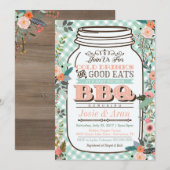 Floral Mason Jar BBQ Baby shower Uitnodiging (Voorkant / Achterkant)