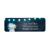 Floral Mason Jar & Blue Lights Rustic Invitation Etiket (Voorkant)