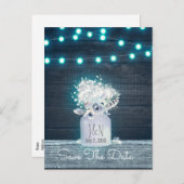 Floral Mason Jar Blue lights Rustic Save the Date Aankondigingskaart (Voorkant / Achterkant)