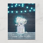 Floral Mason Jar Blue lights Rustic Save the Date Aankondigingskaart (Voorkant)