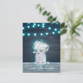 Floral Mason Jar Blue lights Rustic Save the Date Aankondigingskaart (Staand voorkant)