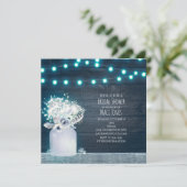 Floral Mason Jar Blue Lights Rustic Winter Bridal Kaart (Staand voorkant)
