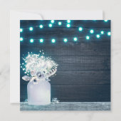 Floral Mason Jar Blue Lights Rustic Winter Bridal Kaart (Achterkant)